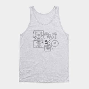 Vintage Cameras and Film Strip Graphic Lines Tank Top